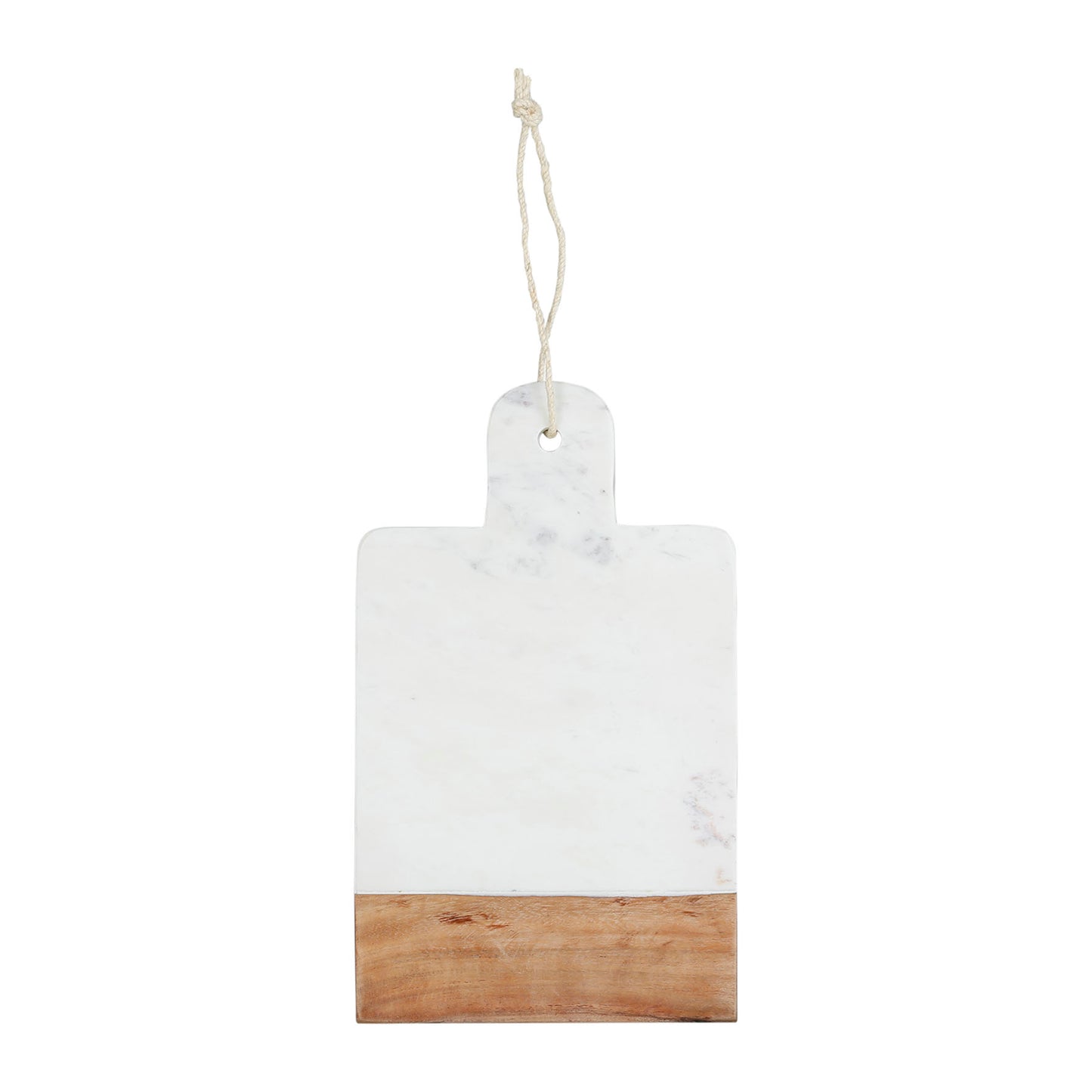 White marble & wood rectangular cutting board with cord