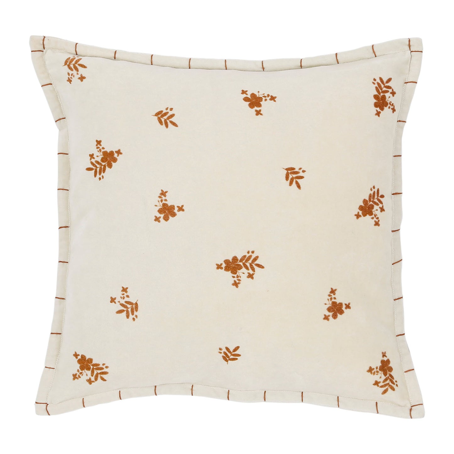 Velvet ivory & terracotta floral cushion, 45x45