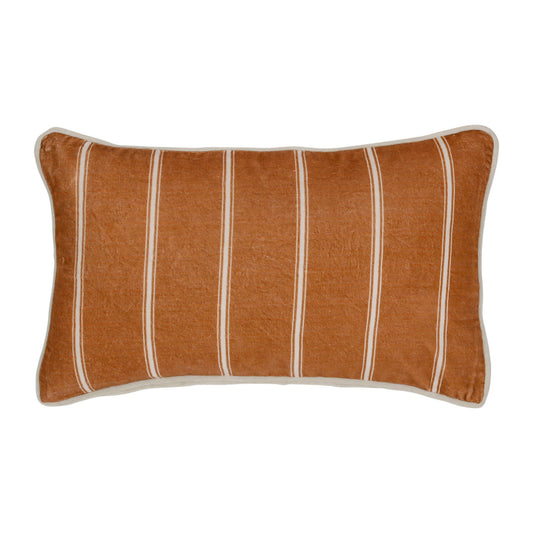 Velvet striped terracotta cushion, 50x30cm