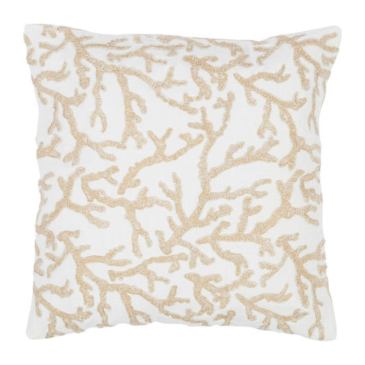 Embroidered coral motif cushion, 45x45cm