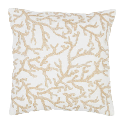 Embroidered coral motif cushion, 45x45cm