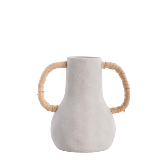 Small grey ceramic vase with woven handles