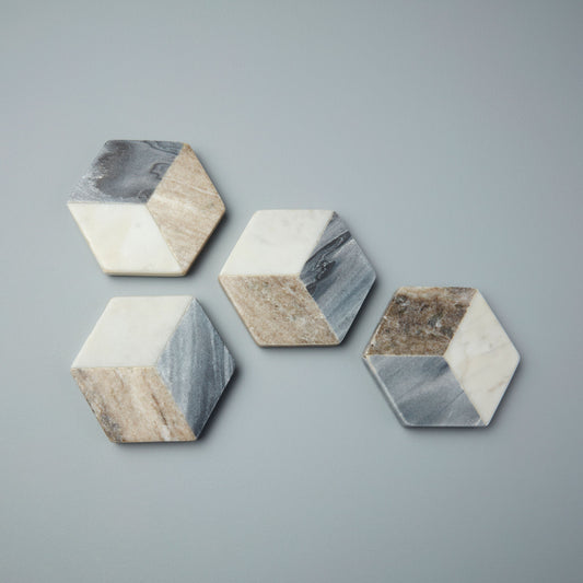 Marble hexagon coasters, set of 4