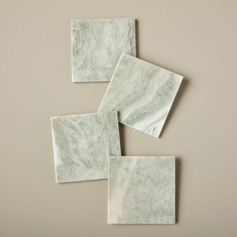 Pale green marble square coasters, set of 4