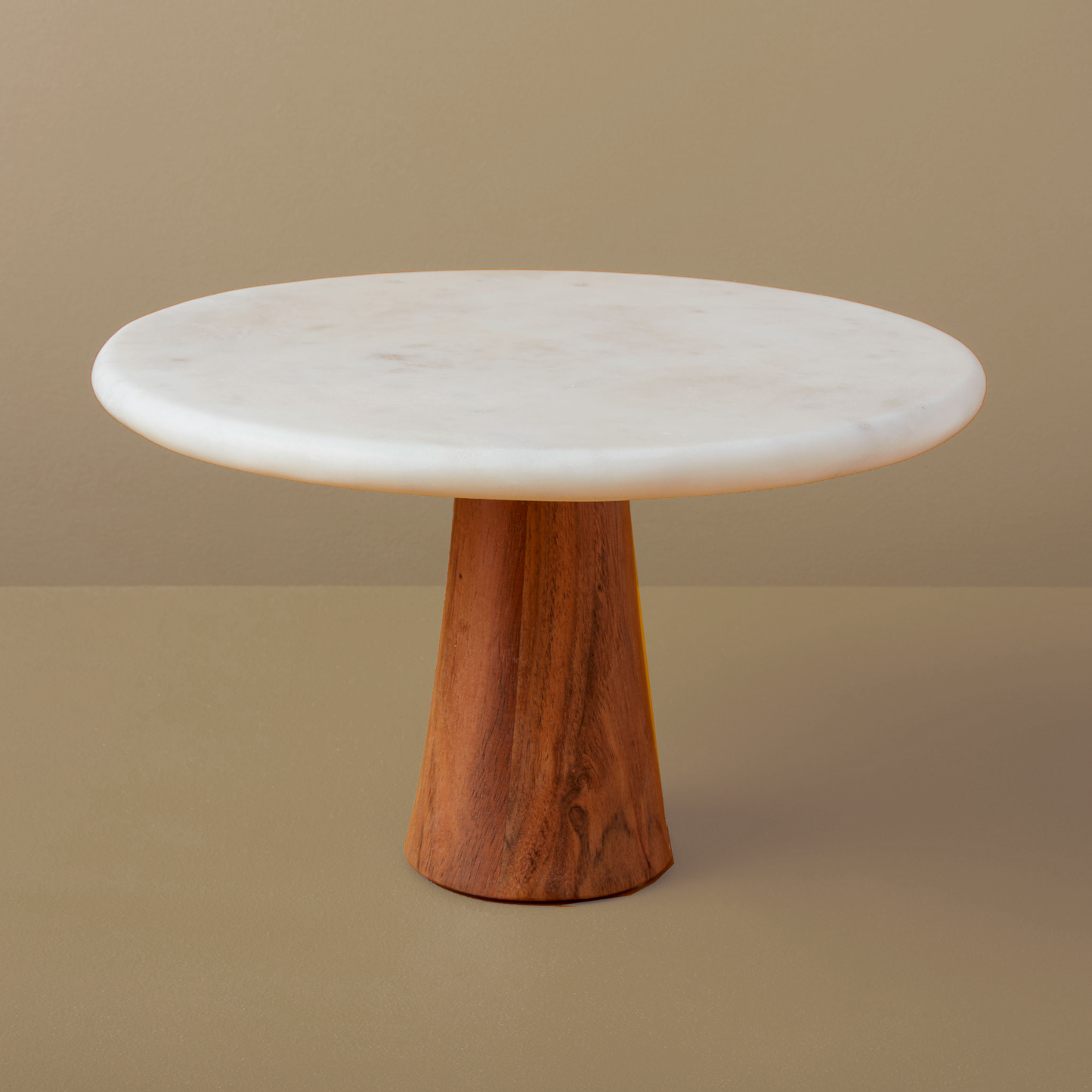 Large white marble & wood cake stand