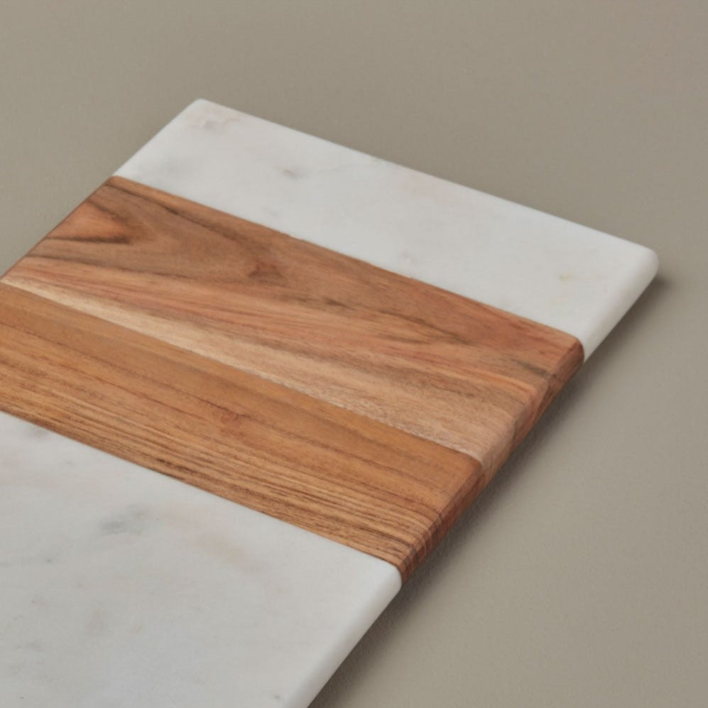 White marble & wood inlay board