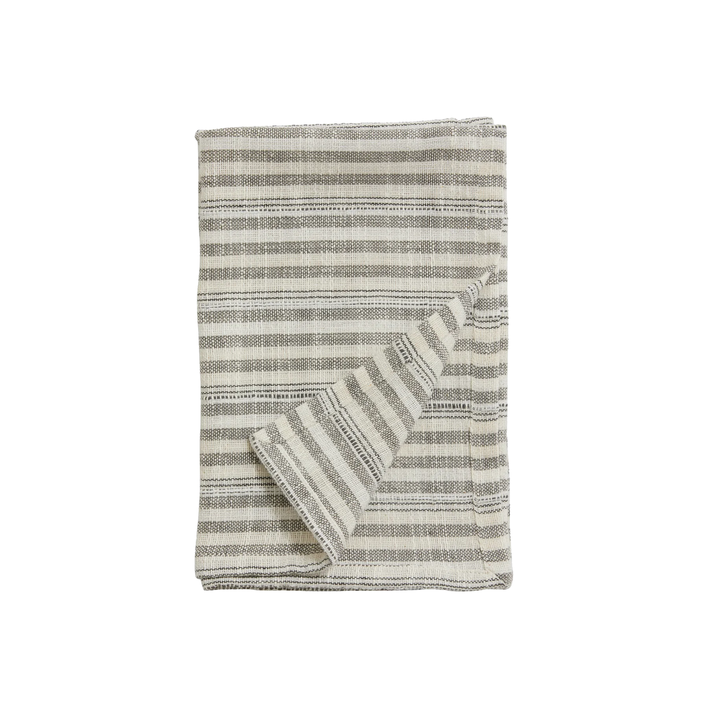 Woven striped cotton tea towel, off white & black