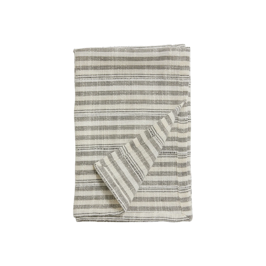 Woven striped cotton tea towel, off white & black