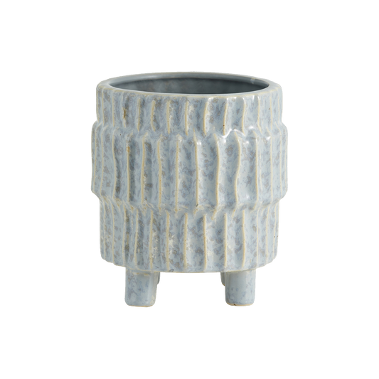 Blue textured ceramic planter with feet, ⌀14 x H15 cm