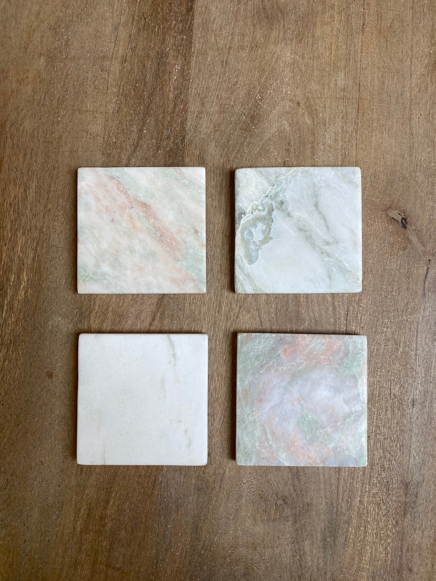 Pale green marble square coasters, set of 4