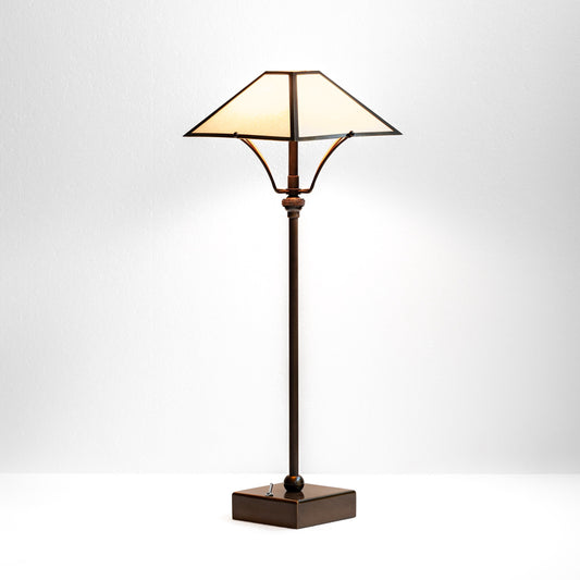 Bronzed brass cordless classic table lamp with parchment shade, 45cm