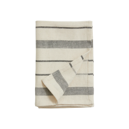 Striped cotton tea towel, off white & black