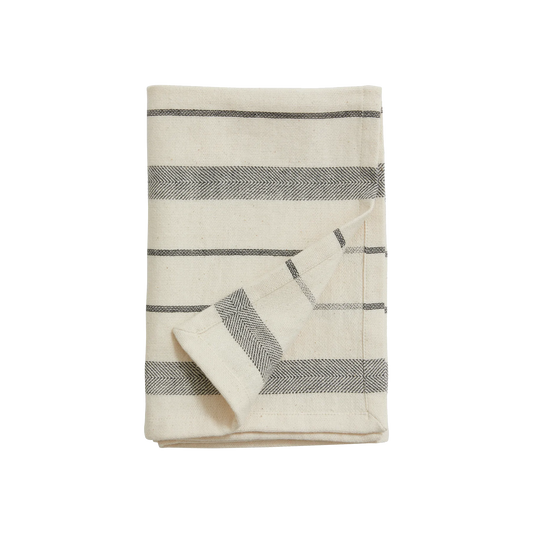 Striped cotton tea towel, off white & black