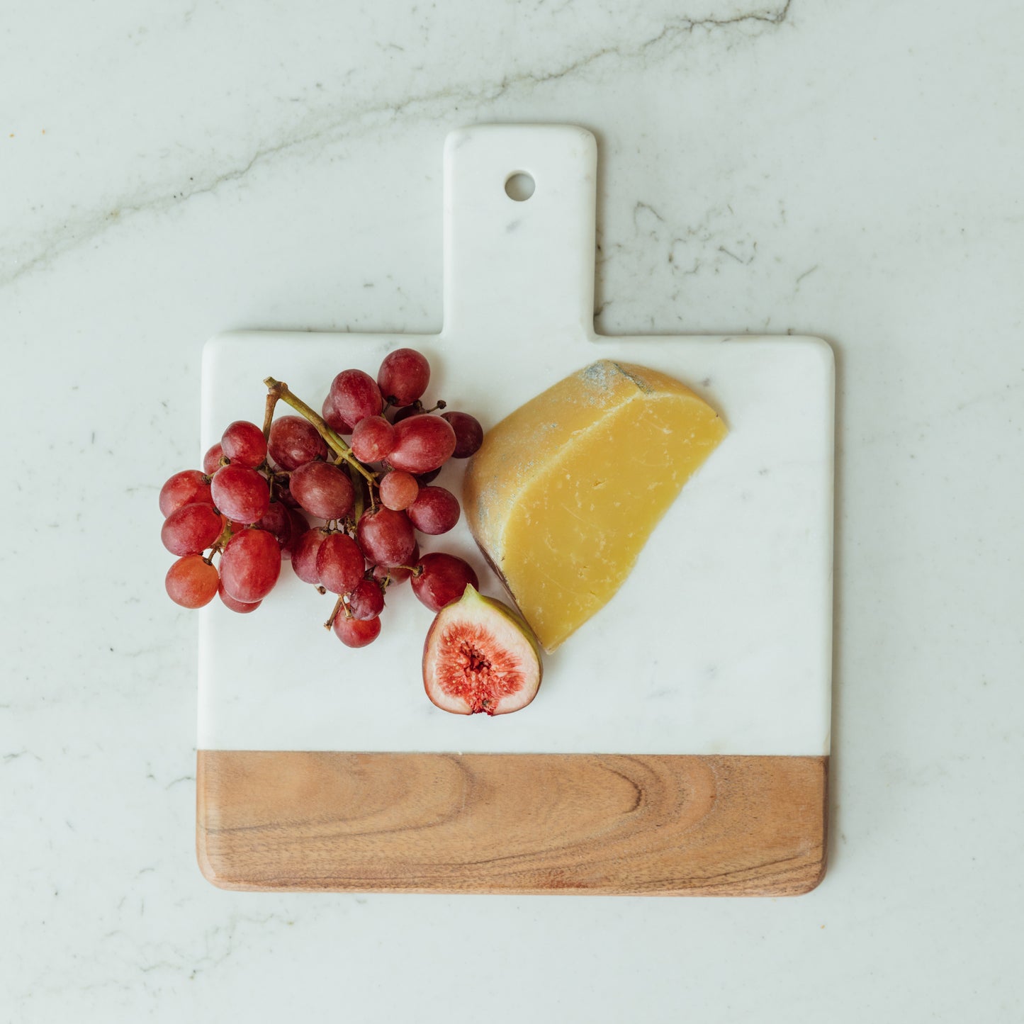 White marble & wood square cutting board