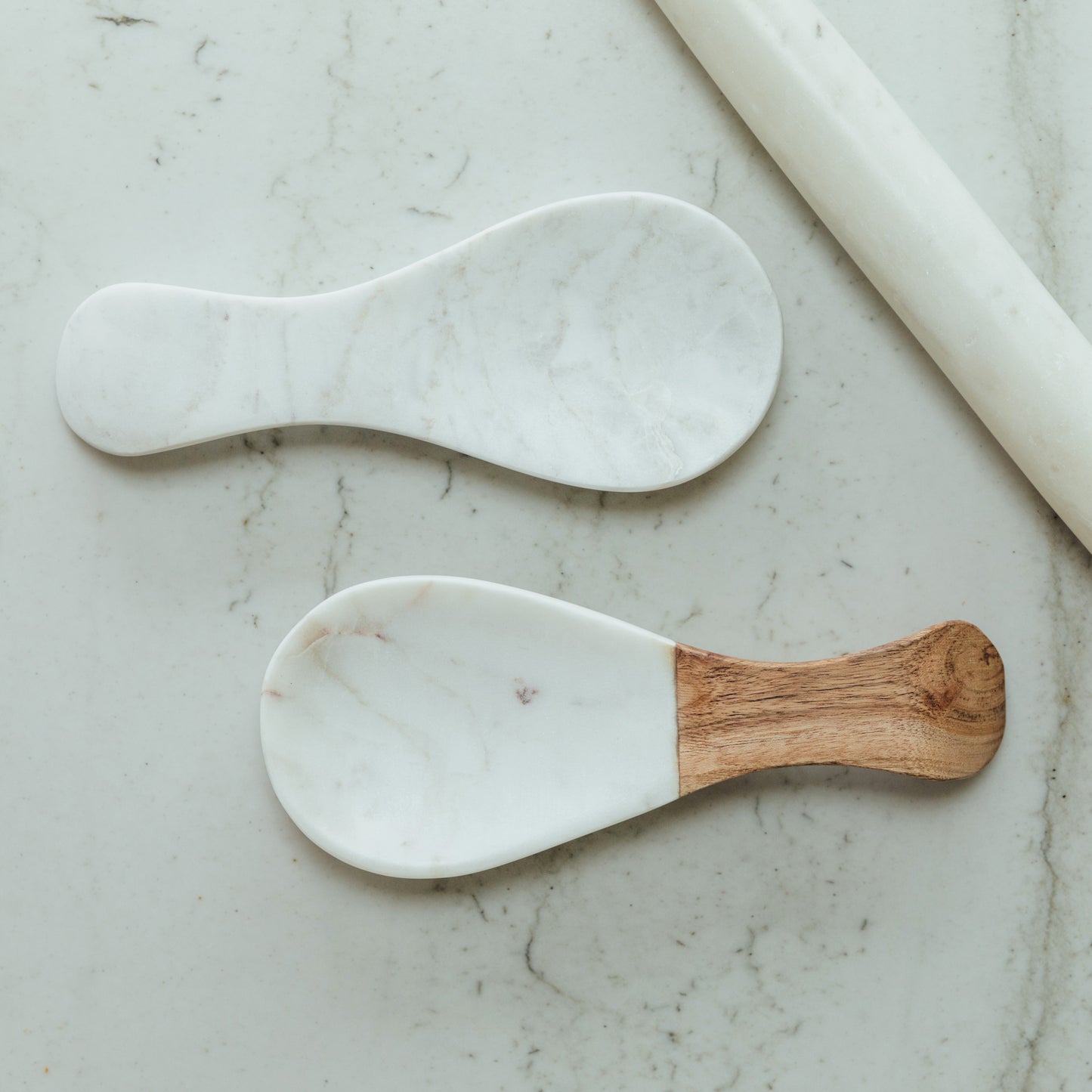 White marble & wood spoon rest