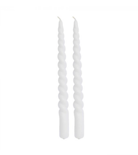 White twisted tapered candles, set of 2