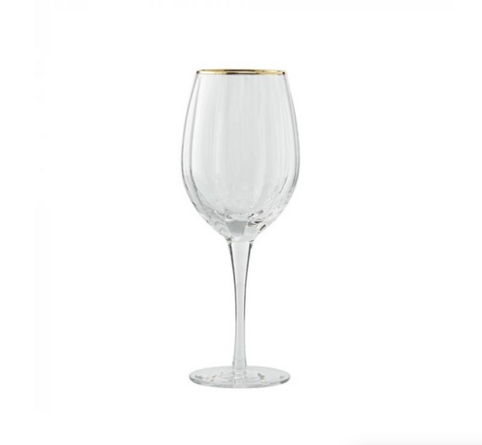 Gold-rimmed white wine glassed