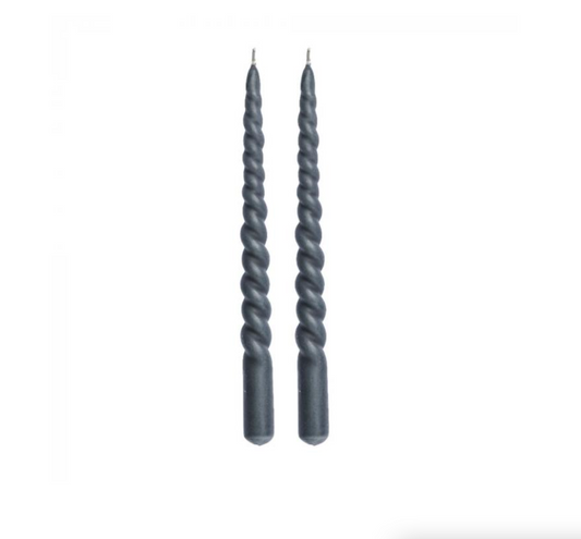 Dark grey twisted tapered candles, set of 2