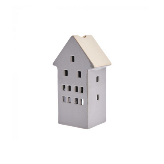 Tall ceramic house candleholder, grey