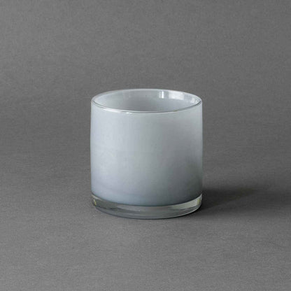 Small blown glass candle holder, ice blue